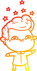 warm gradient line drawing of a cartoon excited man