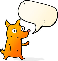 cartoon little dog waving with speech bubble
