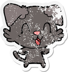 distressed sticker of a laughing cartoon dog