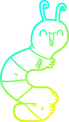 cold gradient line drawing of a cartoon happy caterpillar