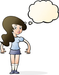 cartoon pretty woman with thought bubble