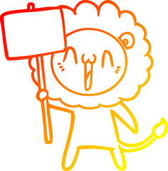 warm gradient line drawing of a happy cartoon lion