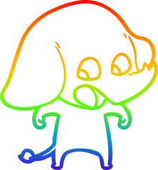rainbow gradient line drawing of a cute cartoon elephant