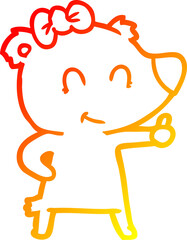 warm gradient line drawing of a female bear cartoon