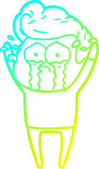 cold gradient line drawing of a cartoon crying man