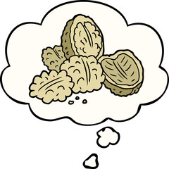 cartoon walnuts with thought bubble