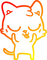 warm gradient line drawing of a cartoon cat
