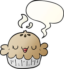 cute cartoon pie with speech bubble in smooth gradient style