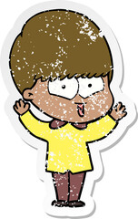 distressed sticker of a cartoon happy boy