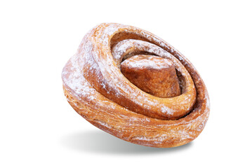 Cinnamon roll bun with sugar sprinkles on a white isolated background