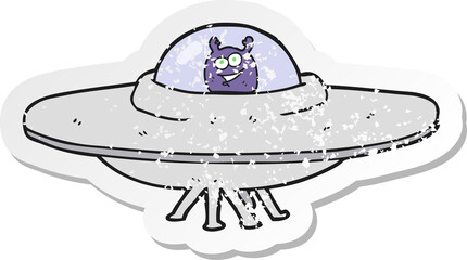 retro distressed sticker of a cartoon flying saucer