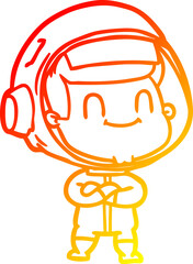 warm gradient line drawing of a happy cartoon astronaut man