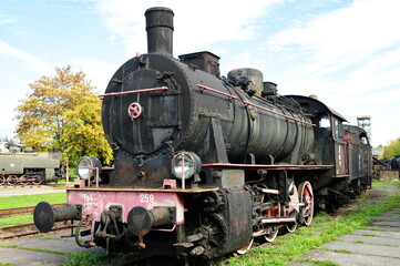 Historic railway. Old steam locomotive. General view.