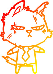 warm gradient line drawing of a tough cartoon cat in shirt and tie