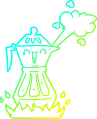 cold gradient line drawing of a cartoon coffee pot