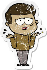 distressed sticker of a cartoon tired man
