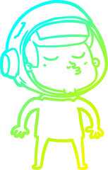 cold gradient line drawing of a cartoon confident astronaut