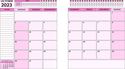 Calendar planner timetable week monthly  vector template