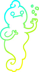 cold gradient line drawing of a cartoon spooky ghost