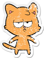 distressed sticker of a bored cartoon cat