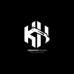 K H letter caterpillar hexagon shape construction logo