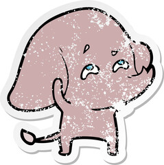 distressed sticker of a cartoon elephant remembering