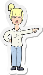 sticker of a cartoon woman pointing