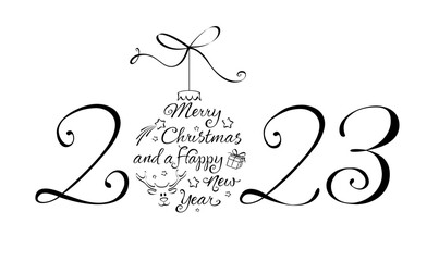 Christmas and new year's greeting card with calligraphic christmas bubble  - obrazy, fototapety, plakaty