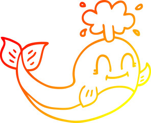 warm gradient line drawing of a cartoon happy whale