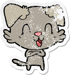 distressed sticker of a laughing cartoon dog