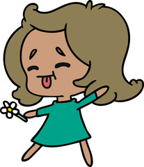 freehand drawn cartoon of cute kawaii girl