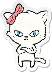 distressed sticker of a cute cartoon cat