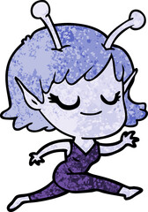 smiling alien girl cartoon running