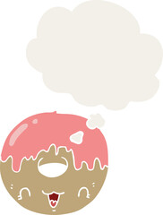 cute cartoon donut with thought bubble in retro style