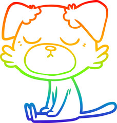 rainbow gradient line drawing of a cute cartoon dog