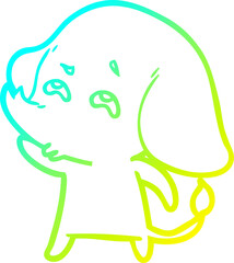 cold gradient line drawing of a cartoon elephant remembering