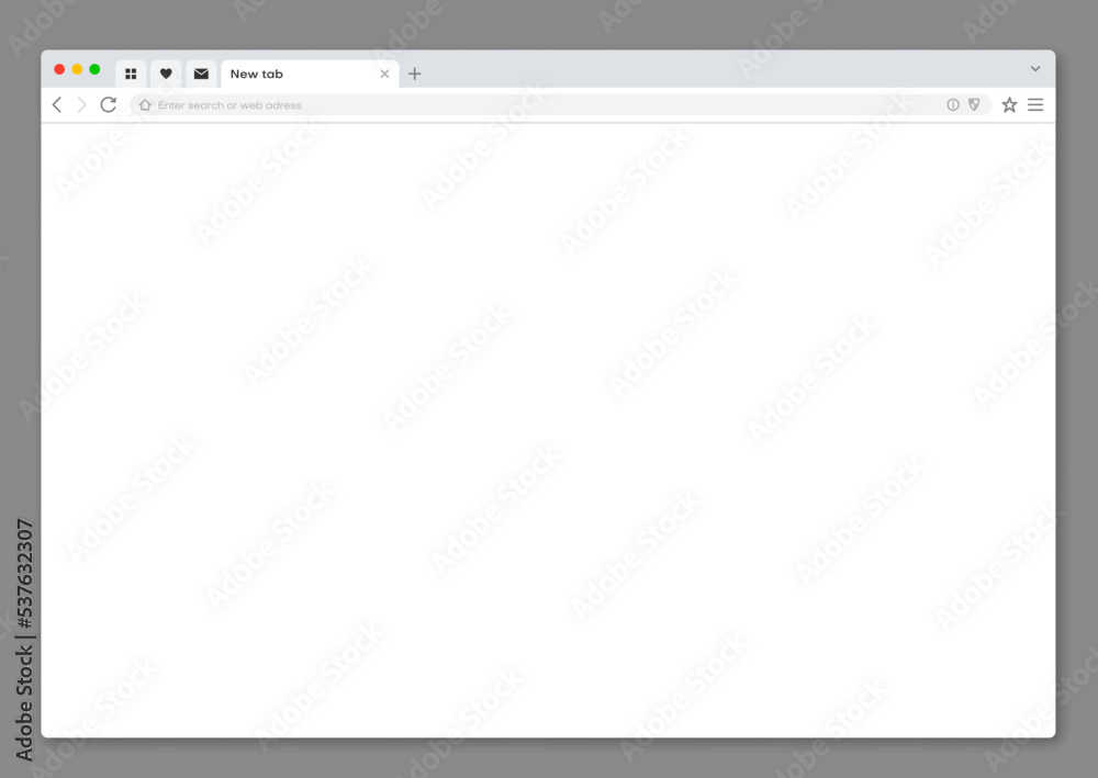 Leinwandbilder Internet web browser window interface mockup. Blank vector screen with search bar, internet webpage mockup. Website frame with tab elements. Empty network border template with toolbar icons for pc