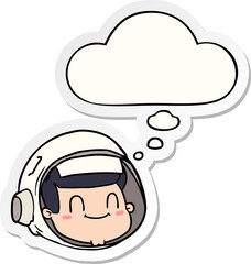 cartoon astronaut face with thought bubble as a printed sticker