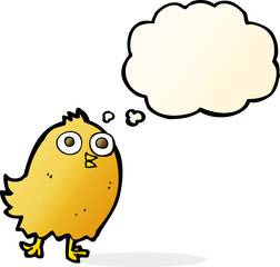 cartoon happy bird with thought bubble