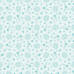 Holiday Firework background. Festive party Wallpaper. Hand Drawn doodle Fireworks and Stars Seamless Pattern Vector illustration.