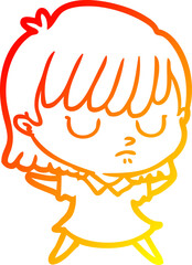 warm gradient line drawing of a cartoon woman