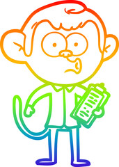 rainbow gradient line drawing of a cartoon salesman monkey