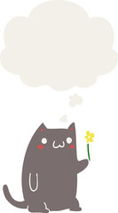 cute cartoon cat with thought bubble in retro style