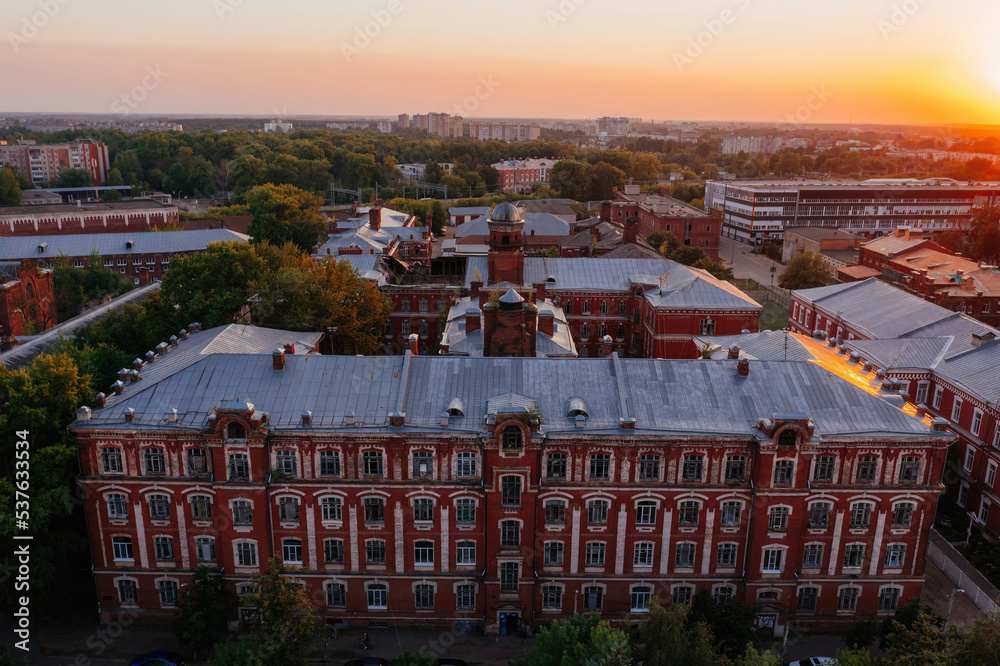 Wall mural Tver cityscape. Morozov barracks, aerial view from drone