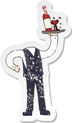 retro distressed sticker of a cartoon headless waiter