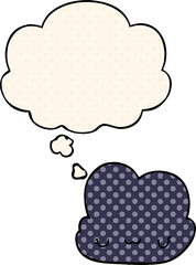 cute cartoon cloud with thought bubble in comic book style