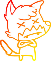 warm gradient line drawing of a cartoon dead fox