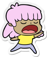 sticker of a cartoon woman talking loudly