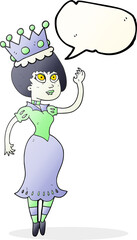 freehand drawn speech bubble cartoon vampire queen waving 
