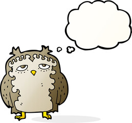 cartoon wise old owl with thought bubble